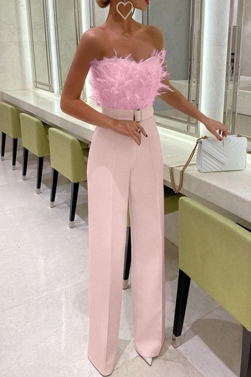 Feather Sexy Off Shoulder Sleeveless Slim Jumpsuit