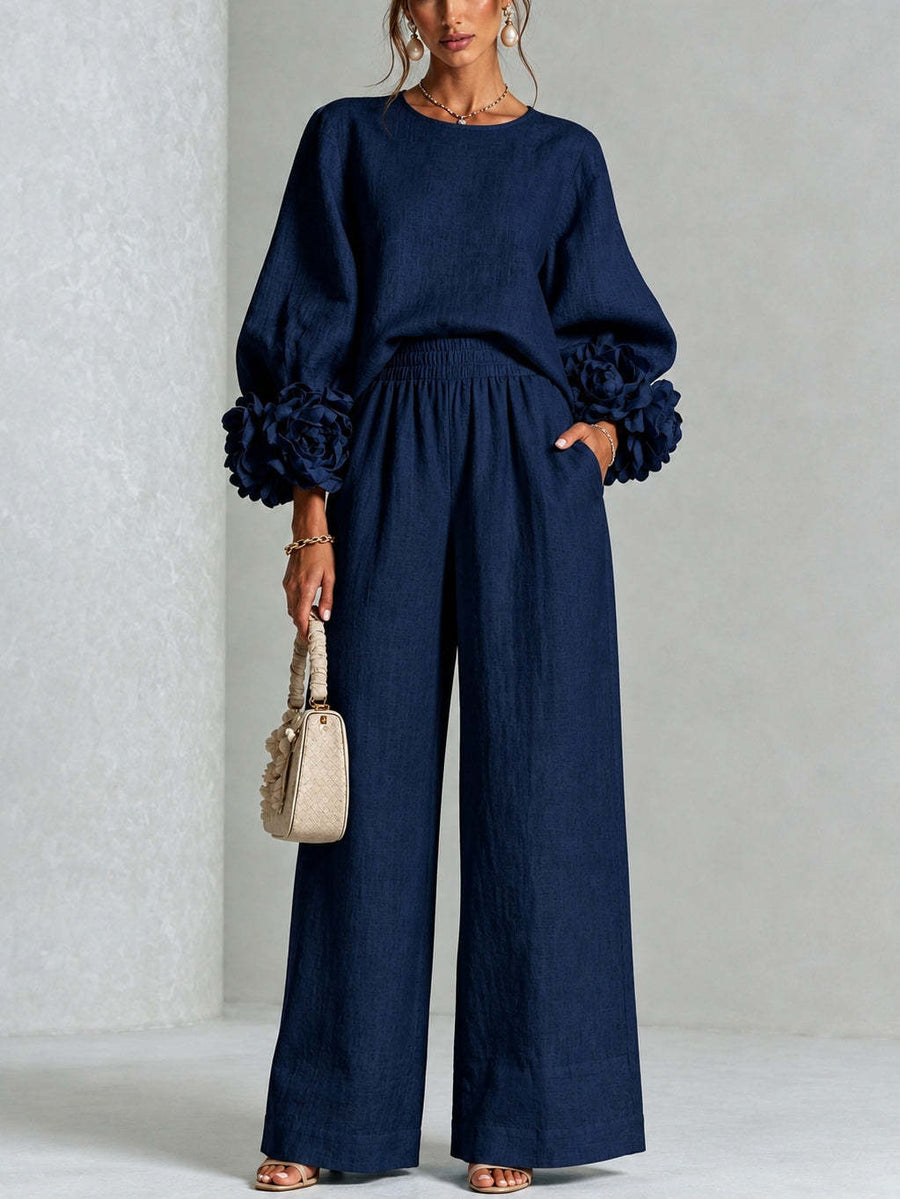 Navy | FLORAL CUFF TWO-PIECE SET